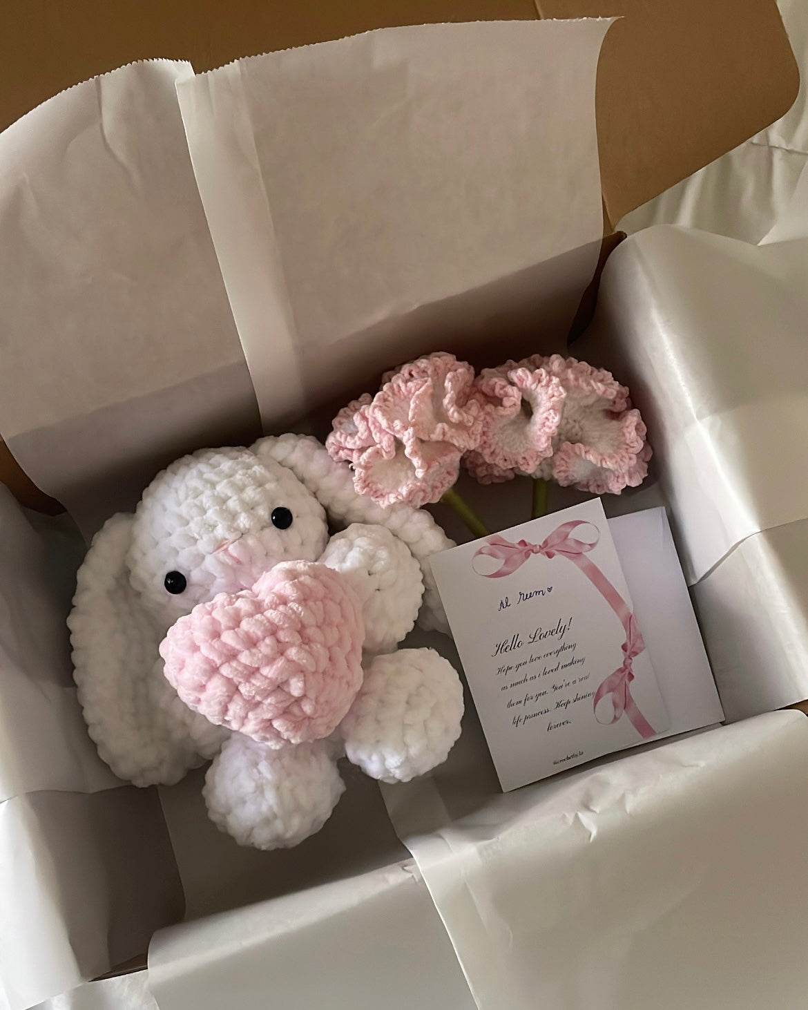 pink heart bunny carnation box